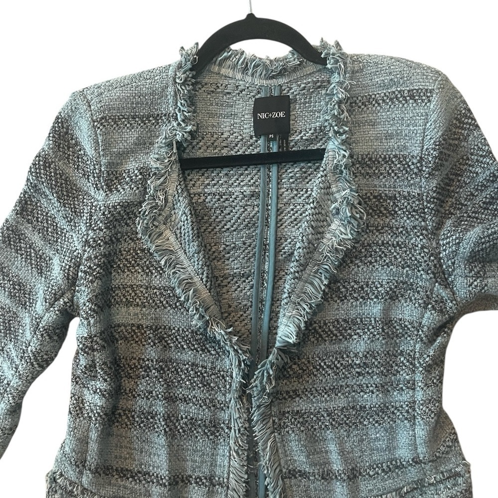 Nic + Zoe Tweed Striped Cotton Open Front Blazer Coat Jacket Blue Small - Picture 4 of 9